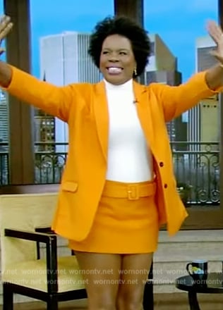 Leslie Jones's orange blazer and mini skirt on Live with Kelly and Mark