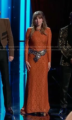 Lila Forde's orange floral lace dress on The Voice