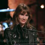 Lila Forde’s black grommet moto jacket on The Voice