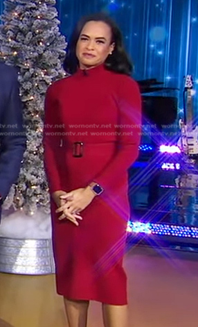 Linsey's red belted sweater dress on Good Morning America