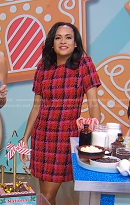 Linsey's red plaid tweed dress on Good Morning America