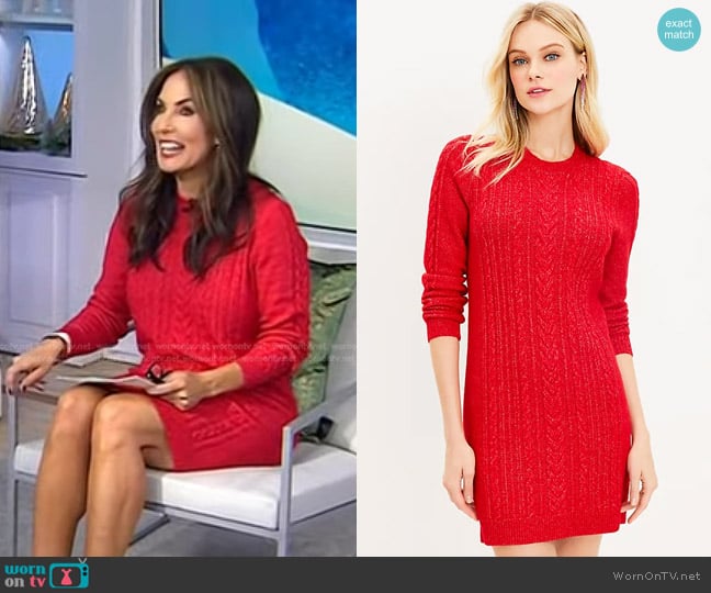 Loft Cable Sweater Dress in Tango Red worn by Karen Swensen on Today