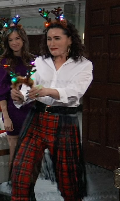 Lois’s red plaid pants with fringed leather belt on General Hospital