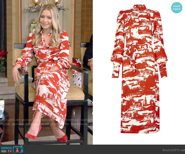 Bella Freud London Calling Print Last Tango Dress worn by Kelly Ripa on Live with Kelly and Mark