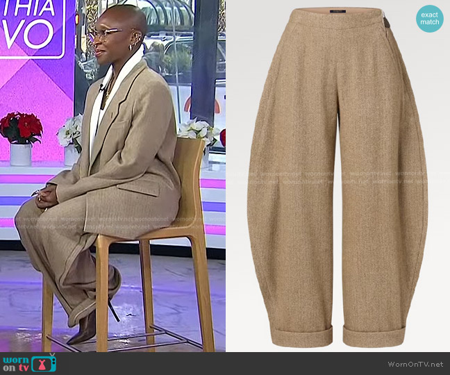 Louis Vuitton Herringbone Balloon Pants worn by Cynthia Erivo on Today