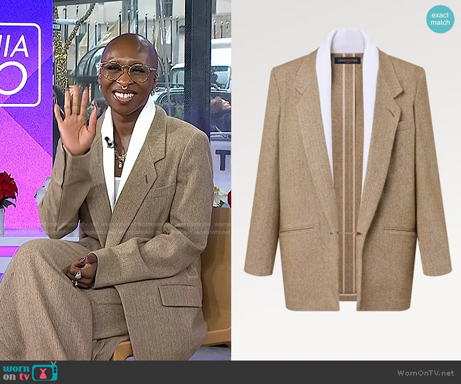 Louis Vuitton Slouchy Scarf Collar Herringbone Blazer worn by Cynthia Erivo on Today