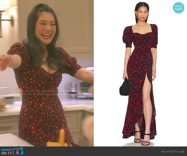 Lovers & Friends Morgan Dress in Kimmy Heart worn by Crystal Kung Minkoff on The Real Housewives of Beverly Hills