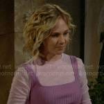 Lucy’s purple rib knit tank and purple striped tee on The Young and the Restless