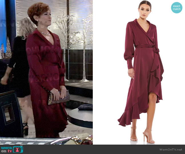 Mac Duggal Long Sleeve Faux Wrap Midi Dress worn by Diane Miller (Carolyn Hennesy) on General Hospital