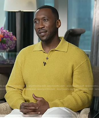 Mahershala Ali's yellow waffle polo sweater on Today