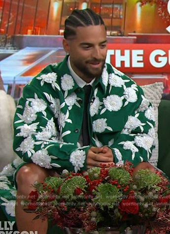 Maluma’s green floral embroidered jacket on The Kelly Clarkson Show