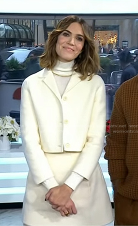 Mandy Moore’s white cropepd jacket and skirt on Today