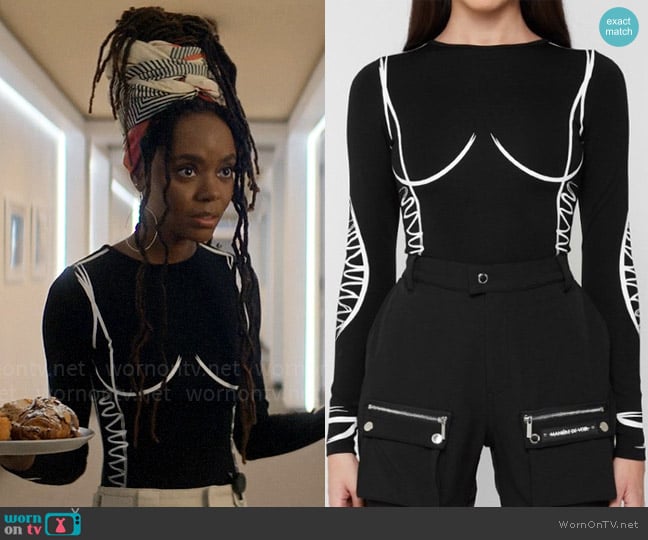 Manière De Voir Sketch Contour Long Sleeve Bodysuit worn by Hazel-May McCall (Ashleigh Murray) on The Other Black Girl