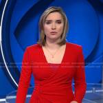 Margaret’s red buttoned wrap sheath dress on CBS Evening News