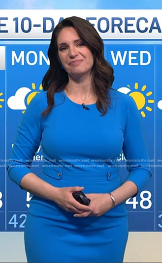 WornOnTV: Maria’s blue button detail sheath dress on Today | Maria ...