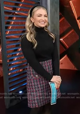 Maria Provenzano’s plaid tweed mini skirt on Access Hollywood