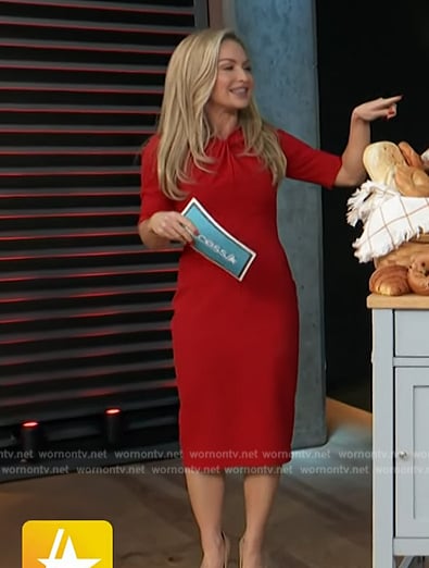 Maria Provenzano's red twist neck dress on Access Hollywood