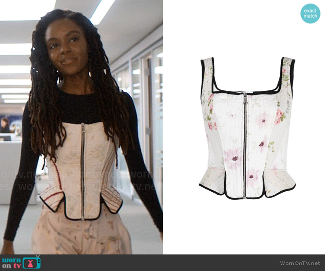 Hazel’s floral corset top on The Other Black Girl