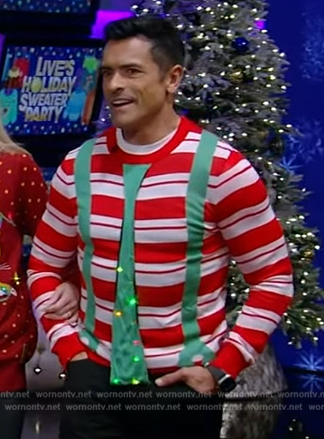 Mark’s striped ugly Christmas sweater on Live with Kelly and Mark