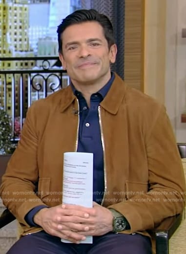 Mark’s brown suede jacket on Live with Kelly and Mark