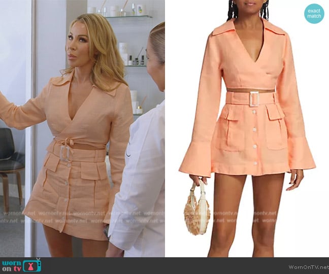 Matthew Bruch Linen Wrap Cropped Shirt worn by Lisa Hochstein (Lisa Hochstein) on The Real Housewives of Miami