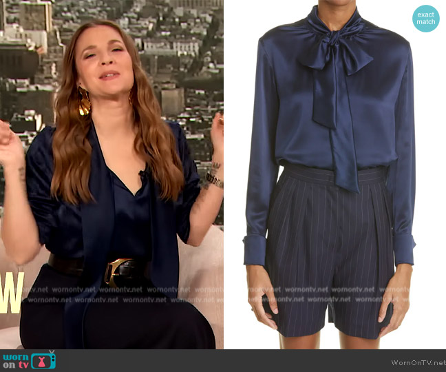 Max Mara Tenebre Tie Neck Long Sleeve Silk Blouse worn by Drew Barrymore on The Drew Barrymore Show