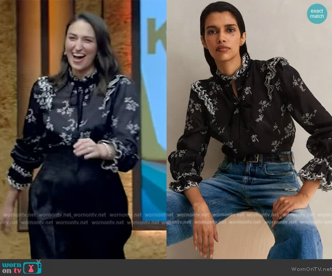 Me+Em Silk Organza Cherry Blossom Print Blouse worn by Sara Bareilles on Live with Kelly and Mark