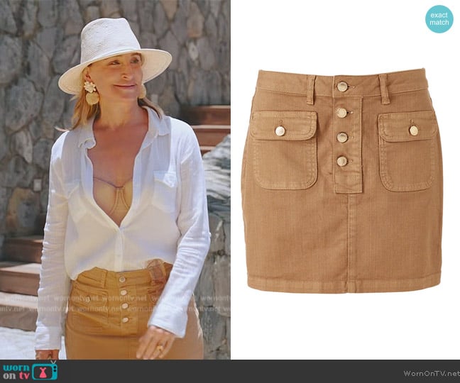 Melissa Odabash Dylan Caramel Denim Skirt worn by Sonja Morgan on The Real Housewives Ultimate Girls Trip