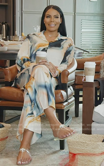 Mia's tie dye print top and pants on The Real Housewives of Potomac