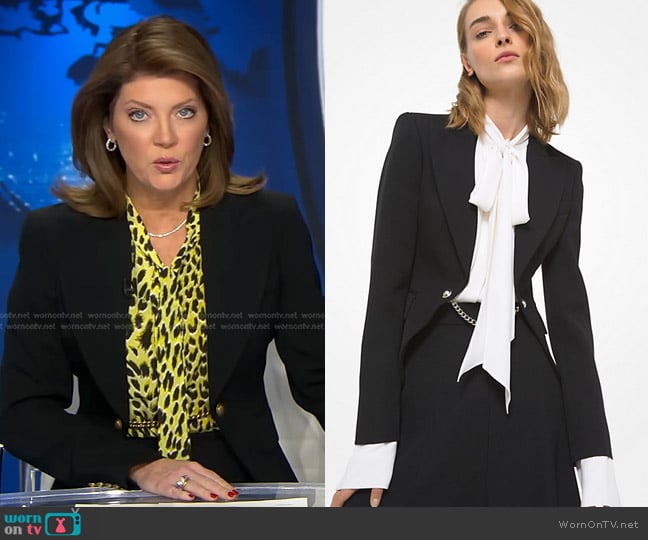 Michael Kors Embellished Wool Gabardine Cutaway Riding Jacket worn by Norah O'Donnell on CBS Evening News