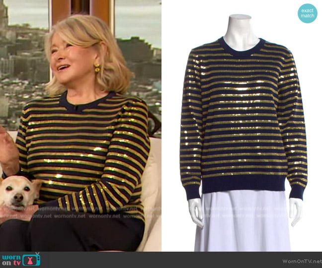 Michael Kors Cashmere Striped Sweater worn by Martha Stewart on The Drew Barrymore Show