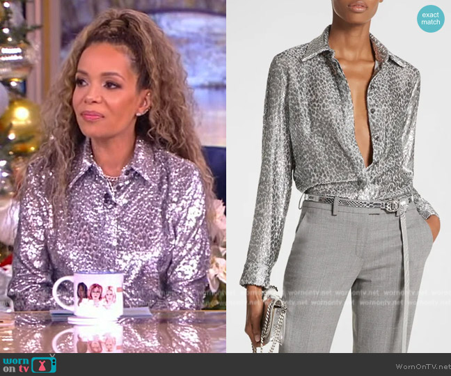 Michael Kors Collection Hansen Metallic Cheetah Button-Front Shirt worn by Sunny Hostin on The View