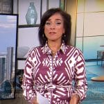 Michelle Miller’s purple and white printed shirtdress on CBS Mornings