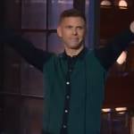 Mikey Day’s green and blue cardigan on The Kelly Clarkson Show