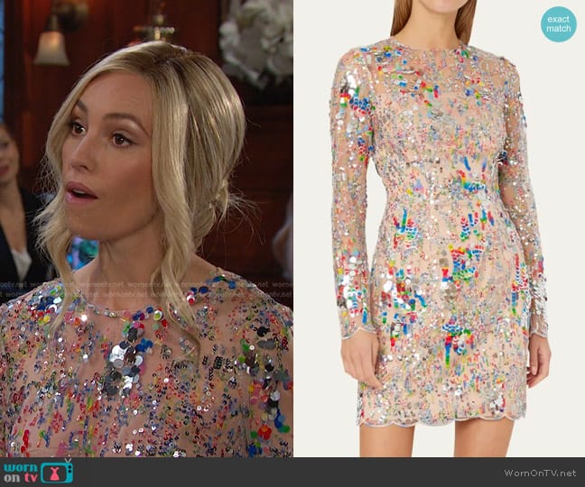 Milly Leona Multicolor Sequins Mini Dress worn by Theresa Donovan (Emily O'Brien) on Days of our Lives