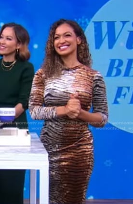 Milly Almodovar’s tiger print velvet dress on Good Morning America