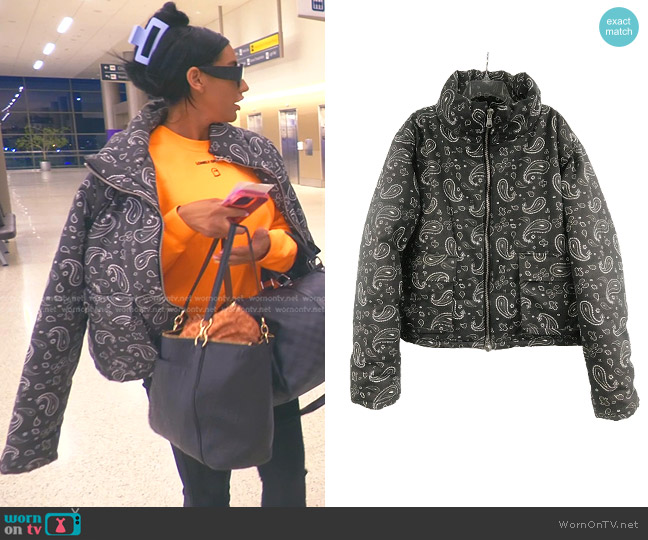 MNML Paisley Cropped Puffer Jacket worn by Monica Garcia on The Real Housewives of Salt Lake City