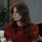 Molly’s red puff sleeve top on General Hospital