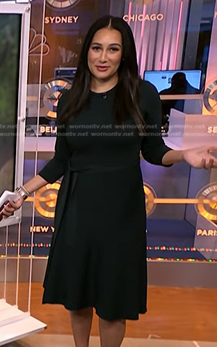 Morgan’s dark green tie waist dress on NBC News Daily