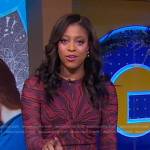 Morgan Norwood’s red print asymmetric dress on Good Morning America