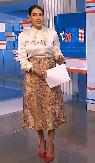 Morgan’s paisley belted skirt on NBC News Daily