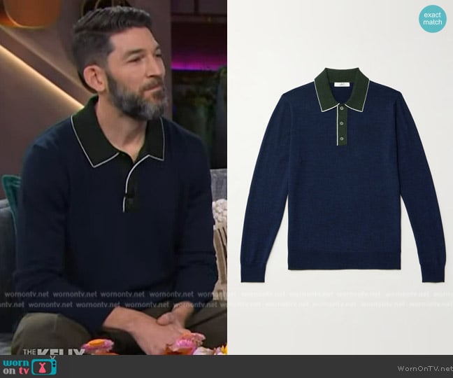 Mr P. Colour-Block Merino Wool Polo Shirt worn by Alan Stuart on The Kelly Clarkson Show