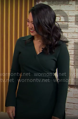 Nancy Chen’s green collared wrap dress on CBS Mornings