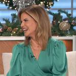 Natalie’s green satin wrap dress on The Talk