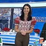 Natalie’s print puff sleeve top and brown plaid pants on Today