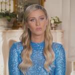 Nicky’s blue sequin confessional dress on Paris in Love