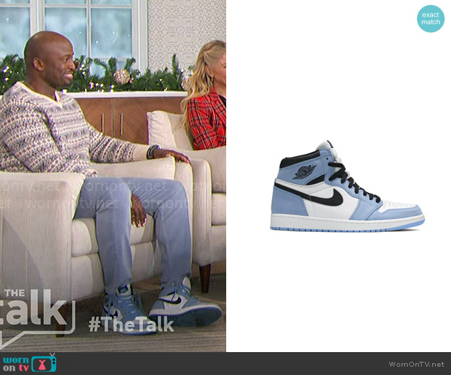 Nike Air Jordan 1 Retro High OG in University Blue worn by Akbar Gbajabiamila on The Talk