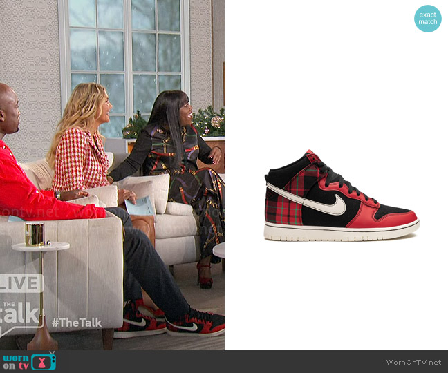 Nike Dunk High Sneakers in Plaid Black Red worn by Akbar Gbajabiamila on The Talk