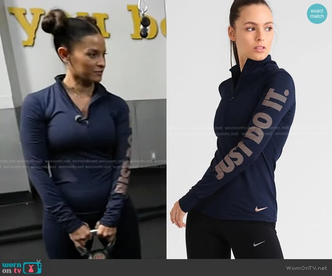 Nike Long Sleeve Thermal Training Top in Navy worn by Rocsi Diaz on Good Morning America