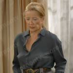 Nikki’s button down blouse grey trousers on The Young and the Restless